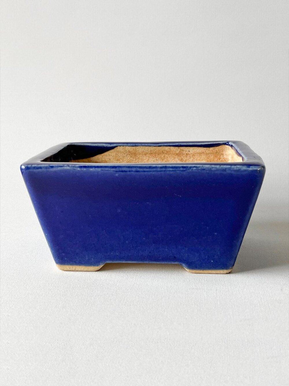 Japanese Bonsai Pot w/ Drainage Hole & Mesh Cobalt Blue Glazed Footed Planter